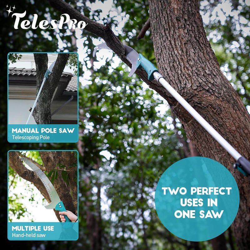 TelesPro Extendable Tree Trimmer: Manual Pole Saw | 5-12ft Telescoping Pruning Pole for Tree Trimming | Saw Attachment, Safety Goggles, and Gloves Included | Trim Branches up to 2" Diameter - Image 5
